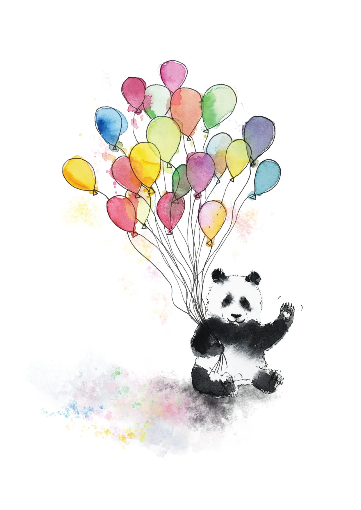 Panda ja ilmapallot -postikortti, A6