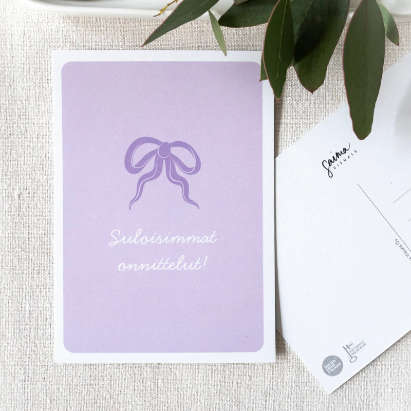 Saima Visualsin Rusetti-kortti tekstillä "Suloisimmat onnittelut!"