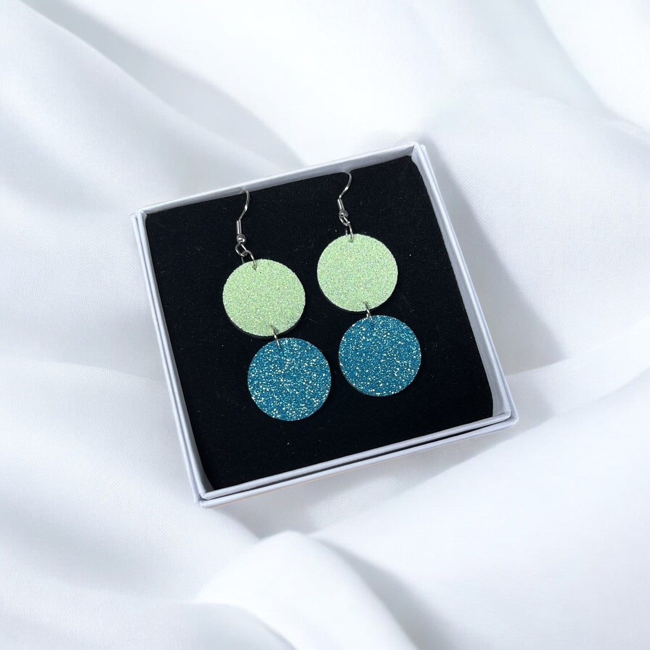 Glitter ball earrings, leather (various colors)