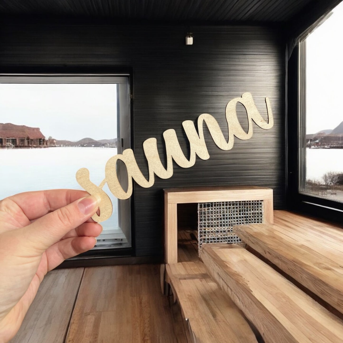 Puinen sauna-kyltti (eri värejä)