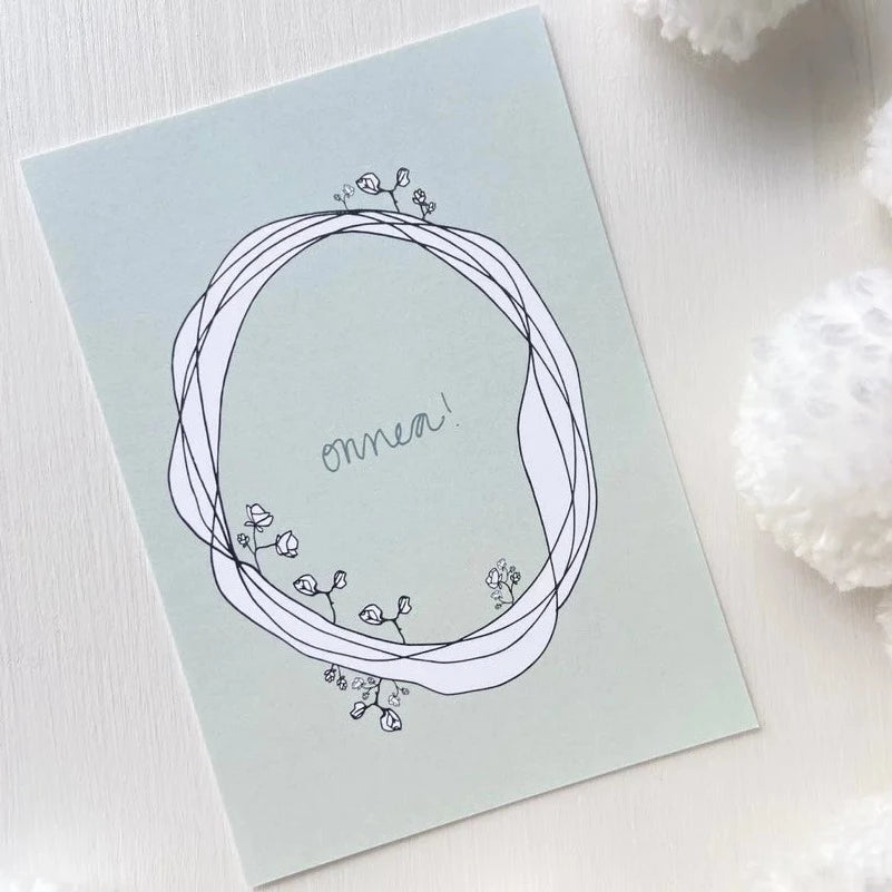 Puuhalan Onnea!-postikortti Kaarnavillan verkkokaupassa