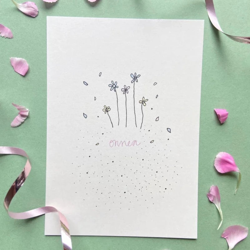 Puuhalan Onnea Kukat -postikortti Kaarnavillan verkkokaupassa