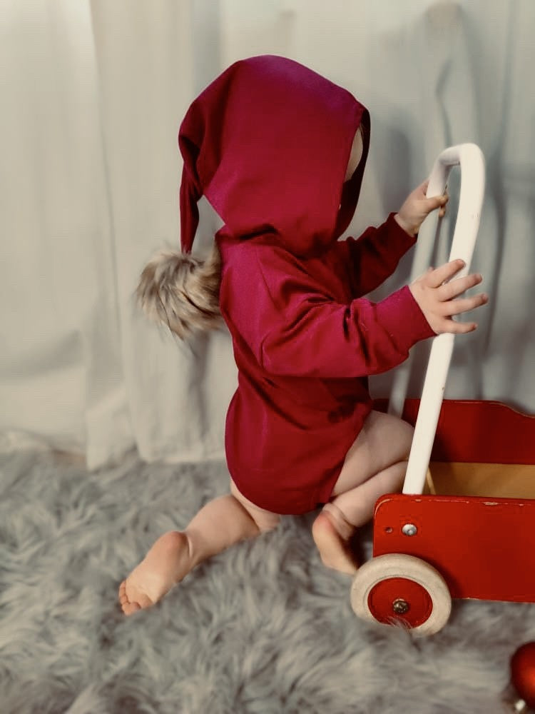 Maanläheinen Tonttu-Romper, tonttulakin ja bodyn yhdistelmä (eri kokoja ja värejä)