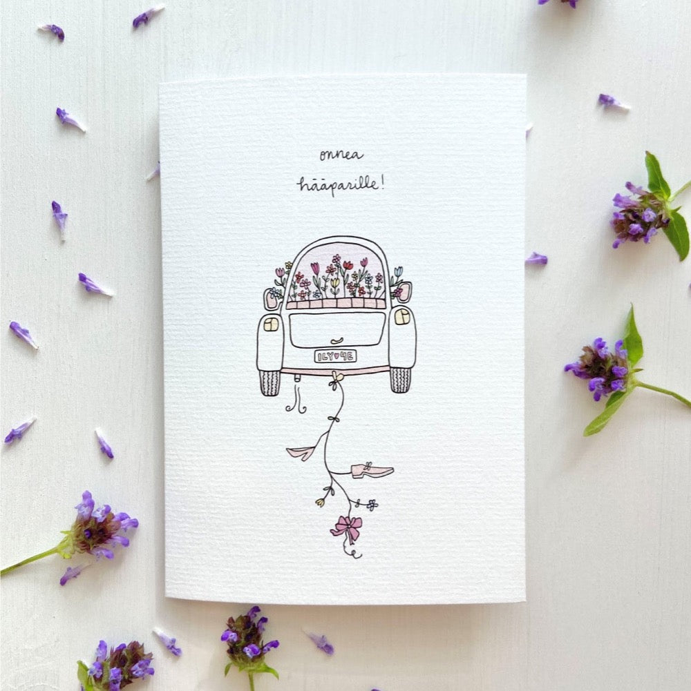 Puuhala design haaauto postikortti Kaarnavillan verkkokaupassa