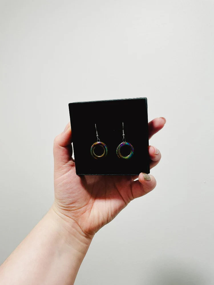 Hologram Donut earrings, made from secondhand materials (various colors)