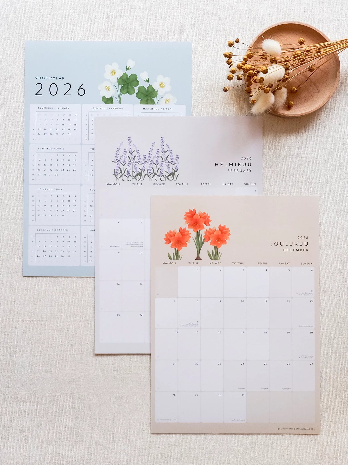 Kalenteri A4, yksittäissivuilla 2026