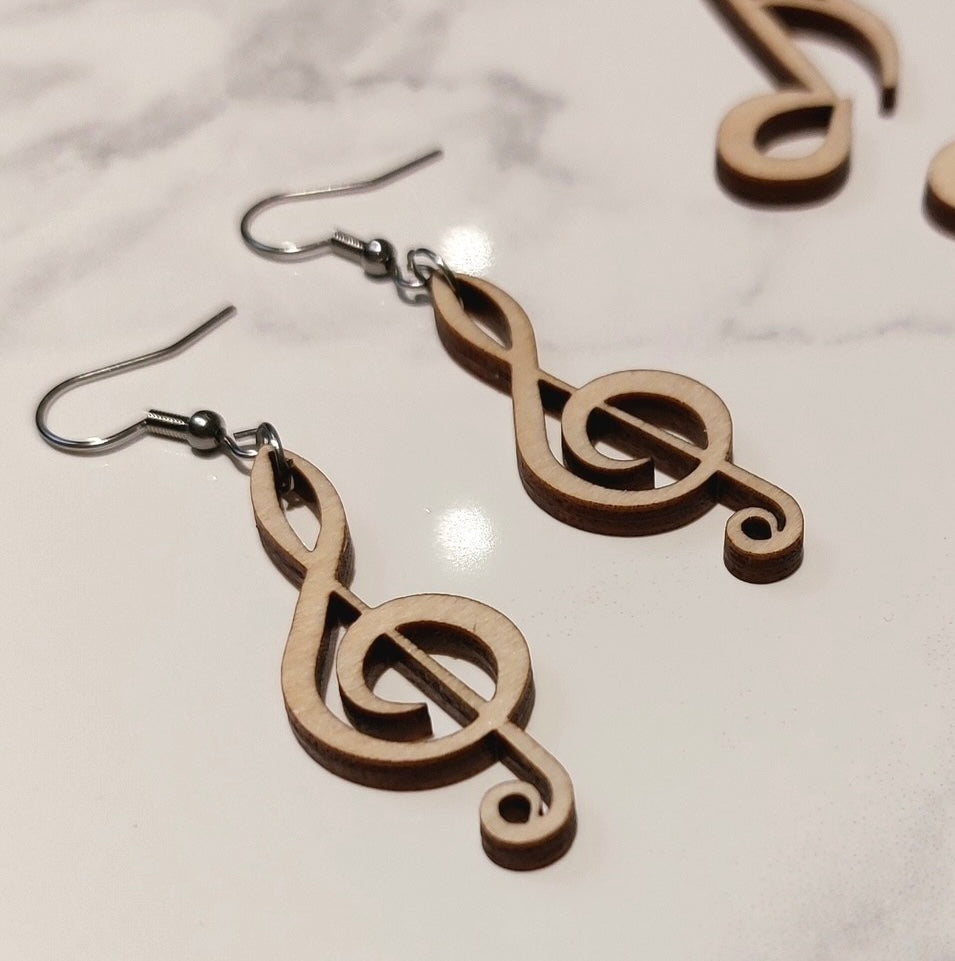 Musical note earrings, Finnish birch plywood