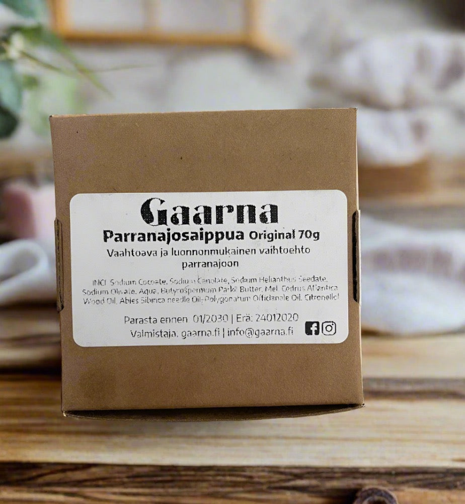 Gaarna parranajosaippua pakkaus x Kaarnavilla 