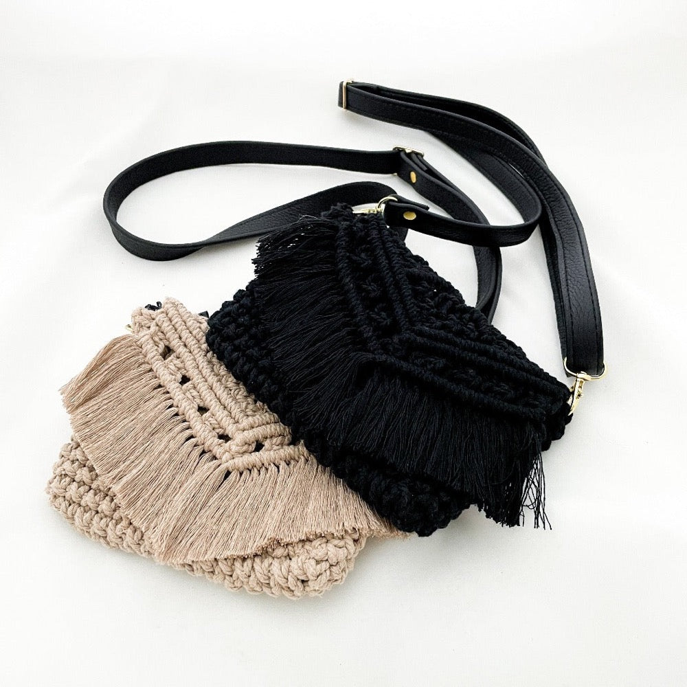 Picla Design Macrame clutch crossbody laukku eri värejä kaarnavilla verkkokauppa