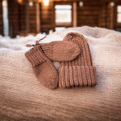 Merino wool set for baby/child, incl. beanie and mittens (various sizes and colors)