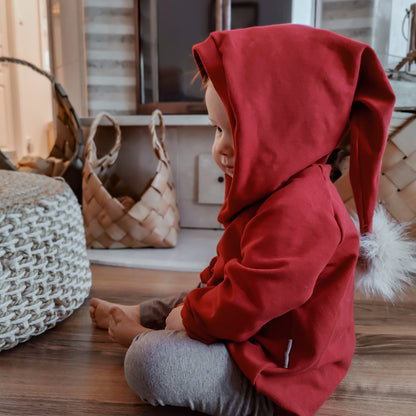 Tonttu-Romper, tummanpunainen tonttulakin ja bodyn yhdistelmä (eri kokoja)