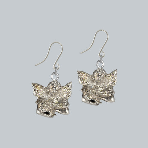 Glitter angel earrings, silver