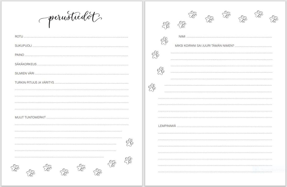 Uskollinen ystäväni -täytettävä koirakirja