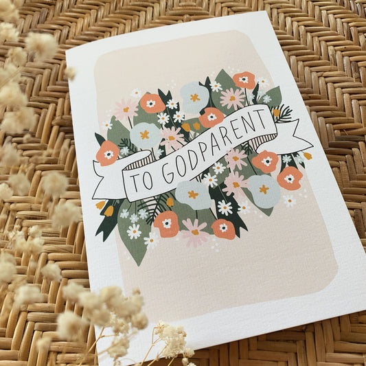 Kummitodistus, jossa lukee To godparent.