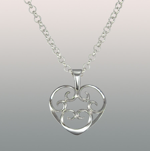 Rokokoo sydän -kaulakoru, ekohopeaa