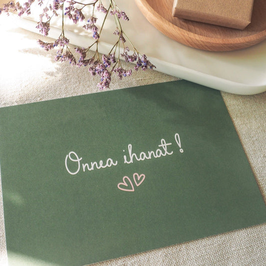 Onnea ihanat -postcard, green