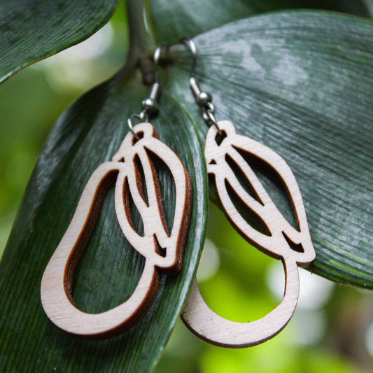 Pear earrings, Finnish birch plywood