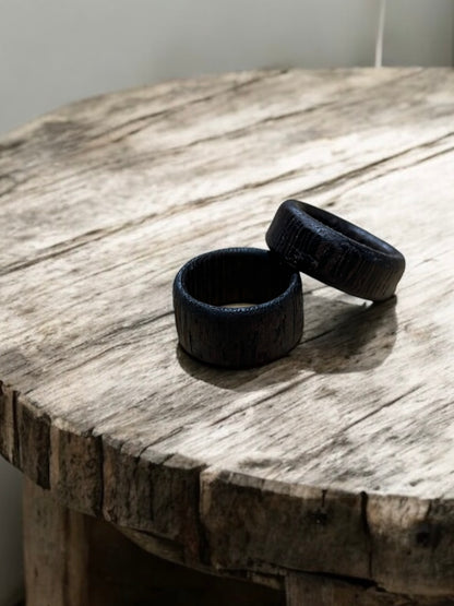 Rough wooden ring, dark teak (various sizes)