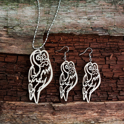 Owl necklace, Finnish birch plywood