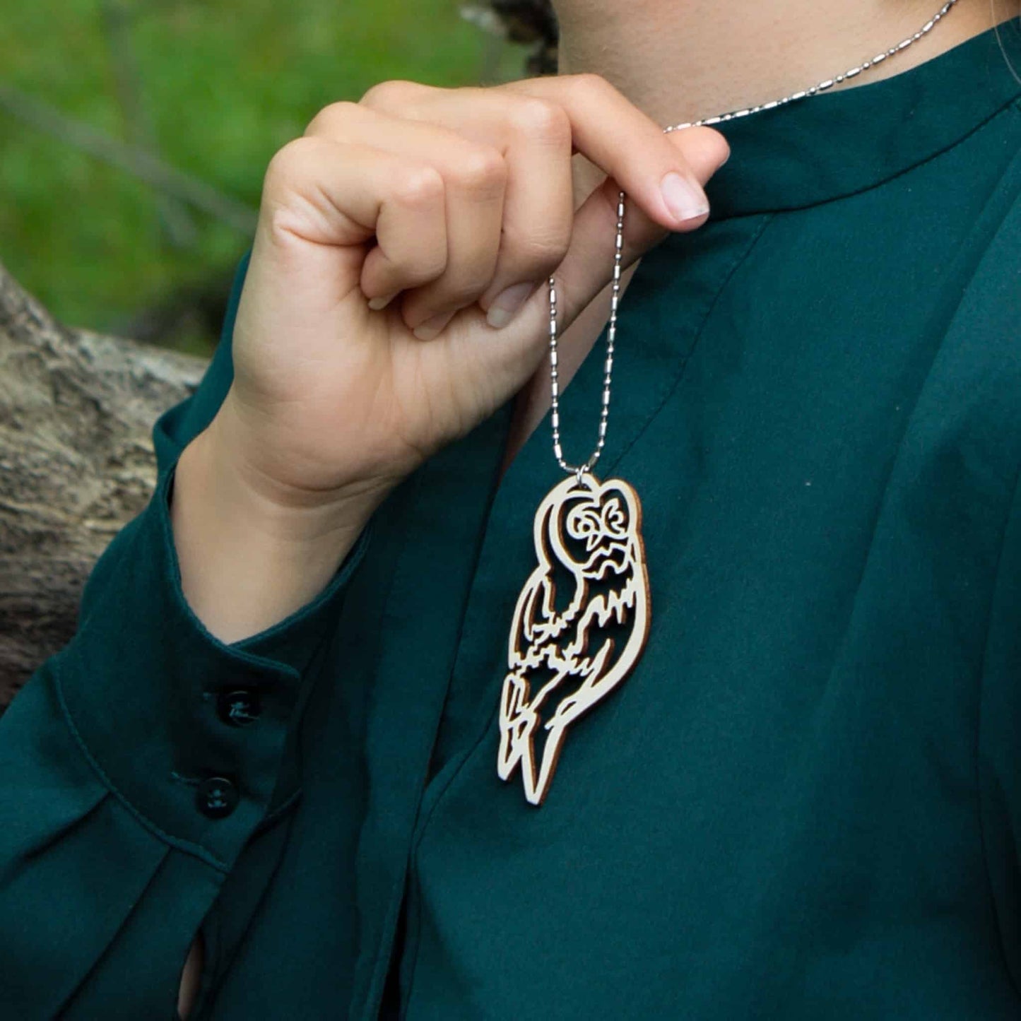 Owl necklace, Finnish birch plywood