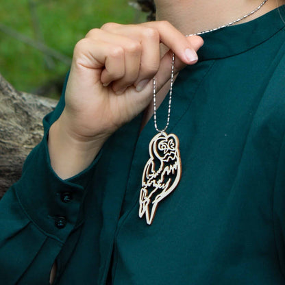 Owl necklace, Finnish birch plywood