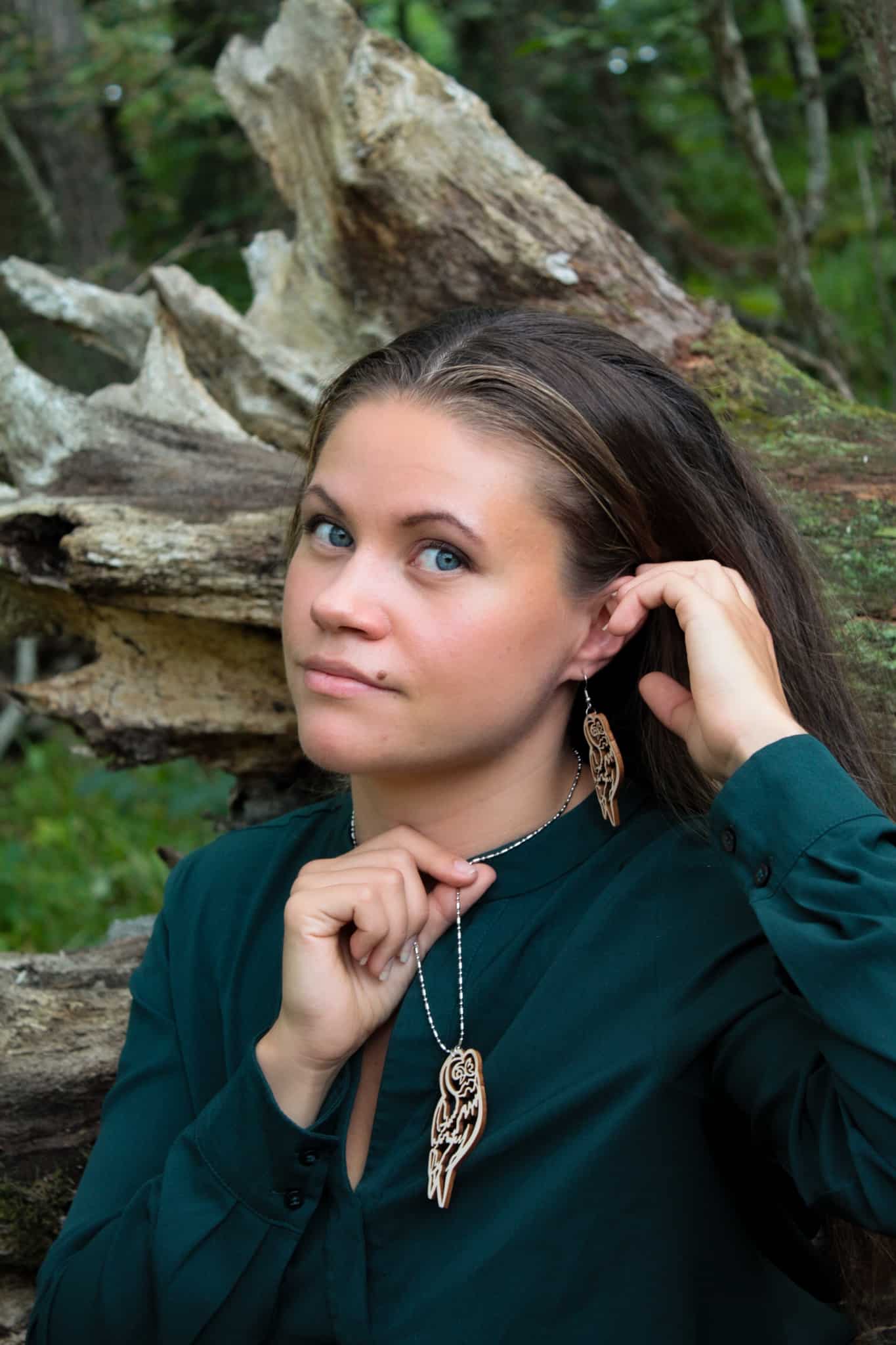 Owl earrings, Finnish birch plywood