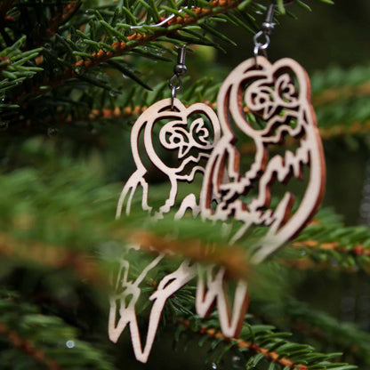 Owl earrings, Finnish birch plywood