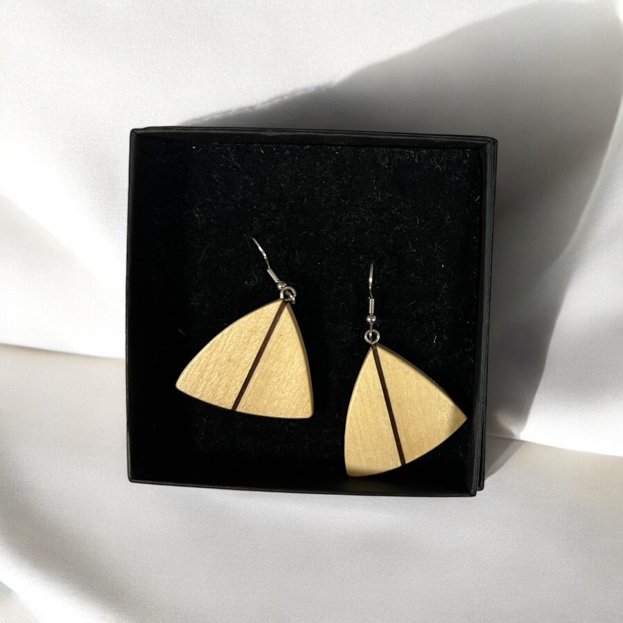 Sail earrings, made from leftover wood (various unique designs)