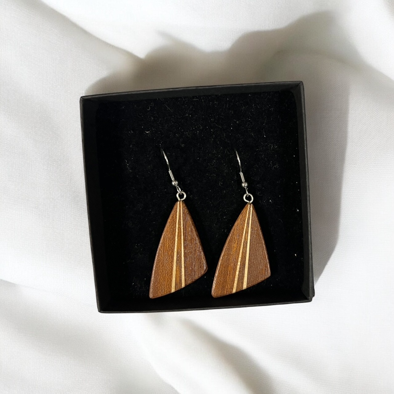 Sail earrings, made from leftover wood (various unique designs)