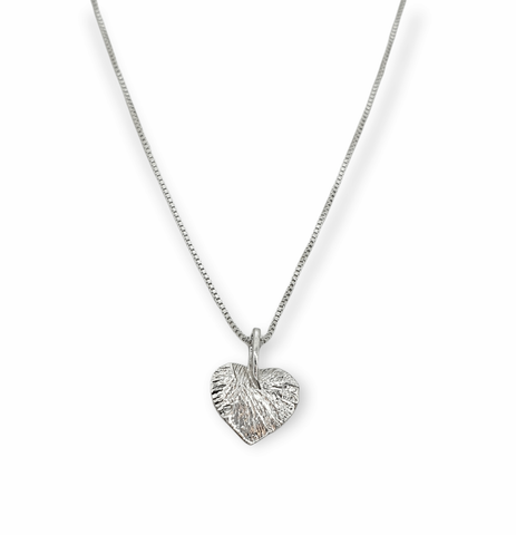 Heart leaf pendant, eco-silver