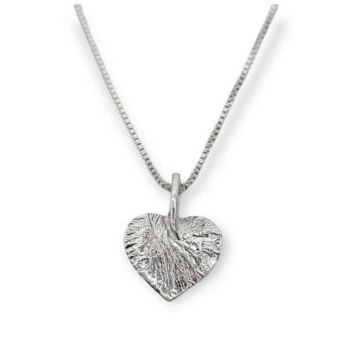 Heart leaf pendant, eco-silver