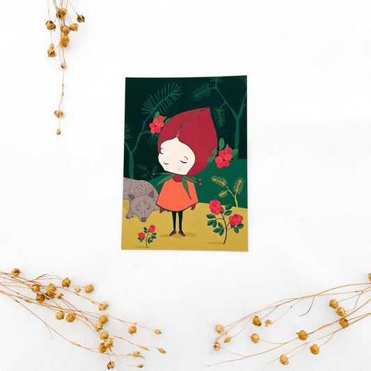 Tyttö ja susi -postikortti