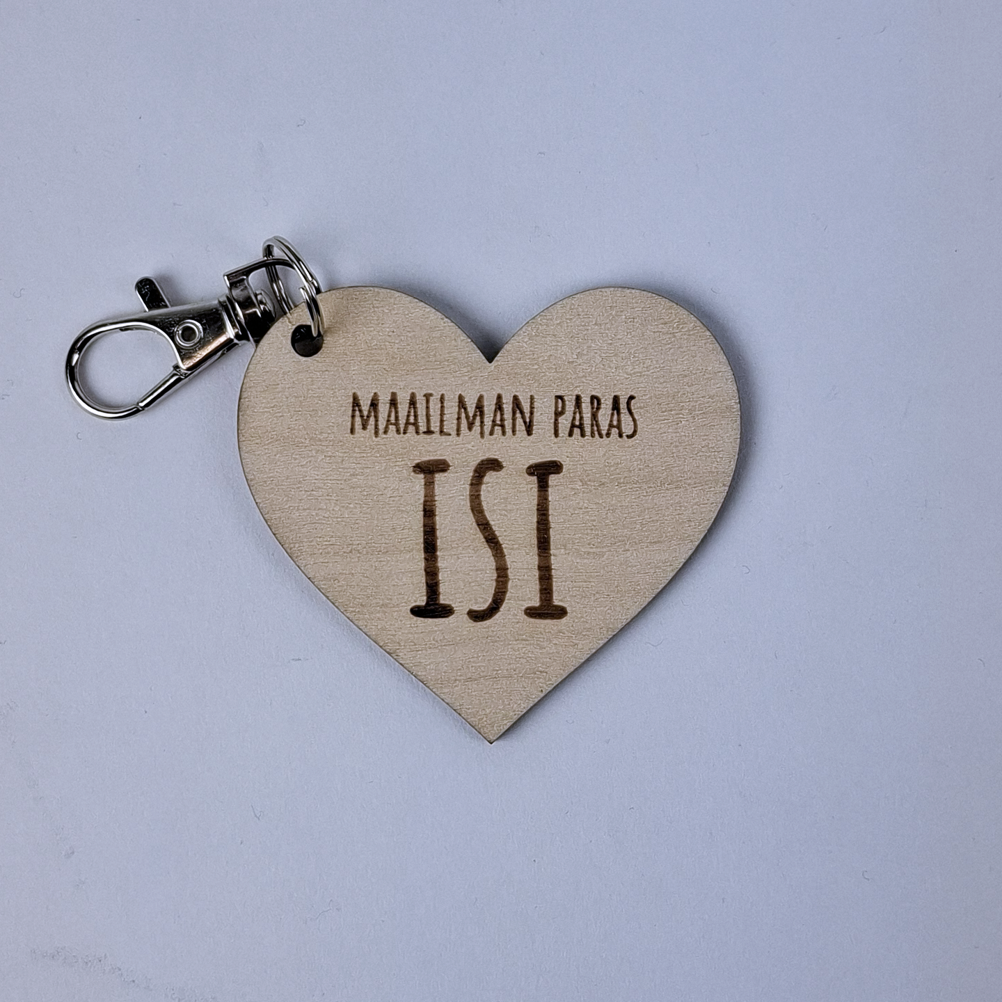 puinen sydämmen muotoinen avaimenperä missä lukee maailman paras isi