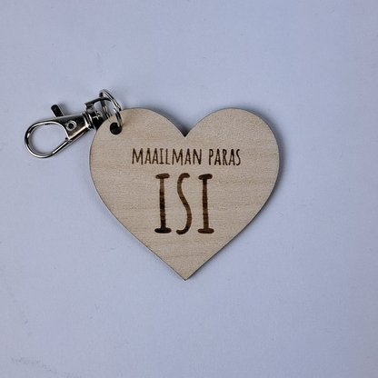 puinen sydämmen muotoinen avaimenperä missä lukee maailman paras isi