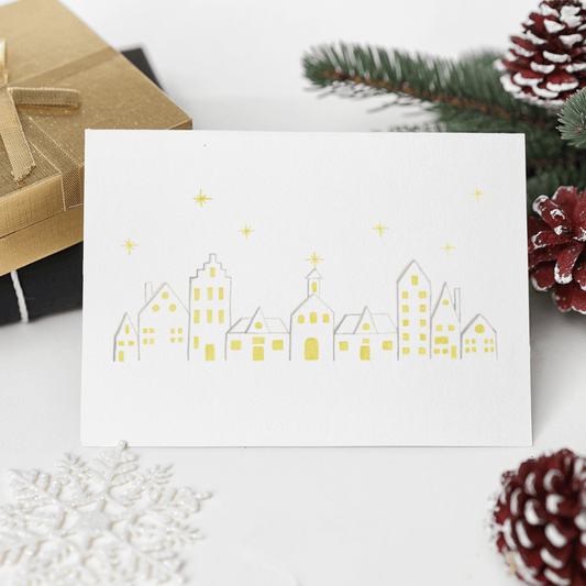 City silhouette Christmas card, A6