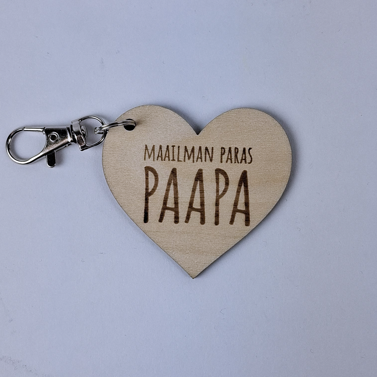 puinen sydämmen muotoinen avaimenperä missä lukee maailman paras paapa