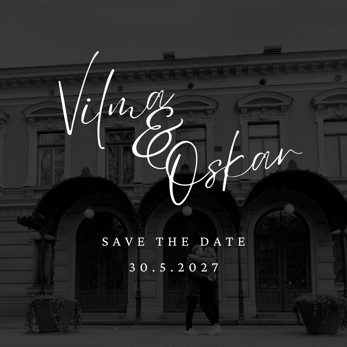Digitaalinen Save the date, kustomoitu kuva hääpäivästä kertomiseen (erilaisia)
