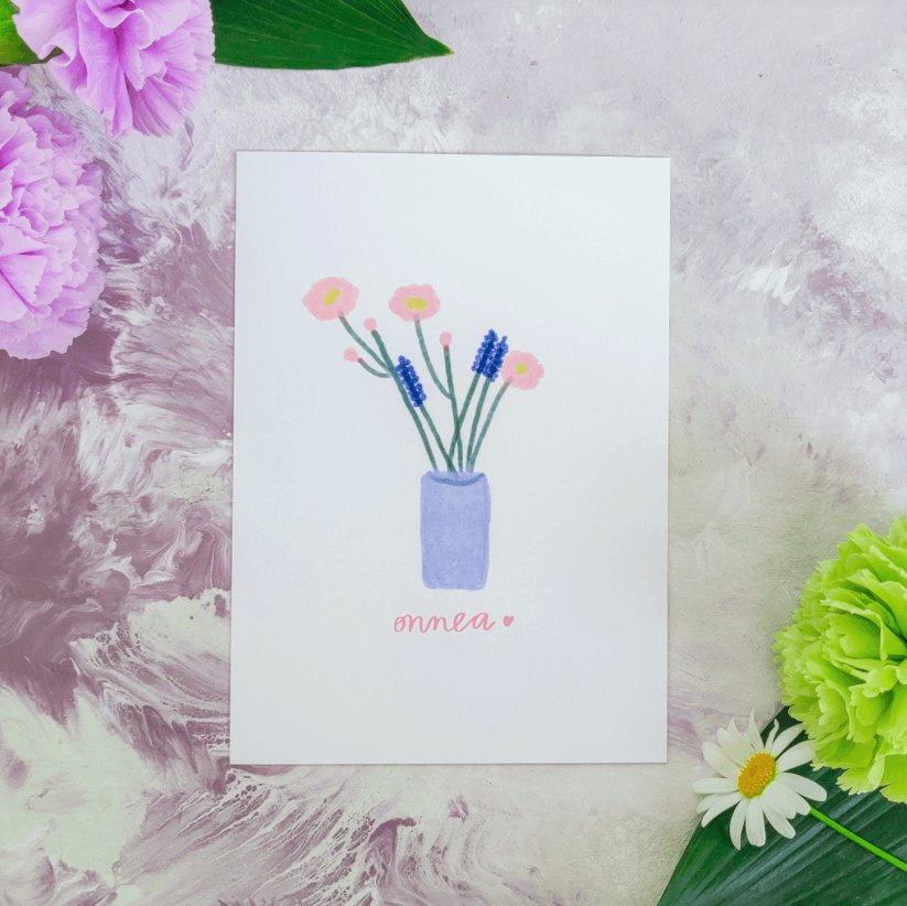 Kukkakimppu-postikortti